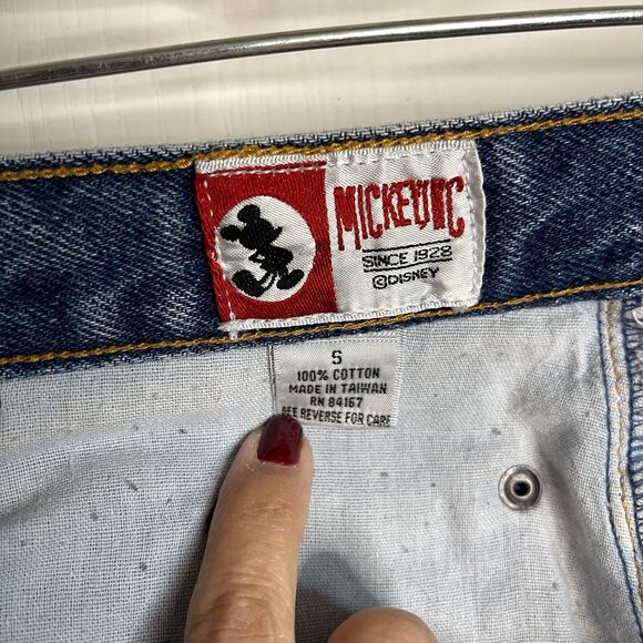 VTG Disney Inc Mickey Mouse Minnie Mom Jean Denim Cut-off Shorts Sz Sm 90s Patch - Picture 5 of 8